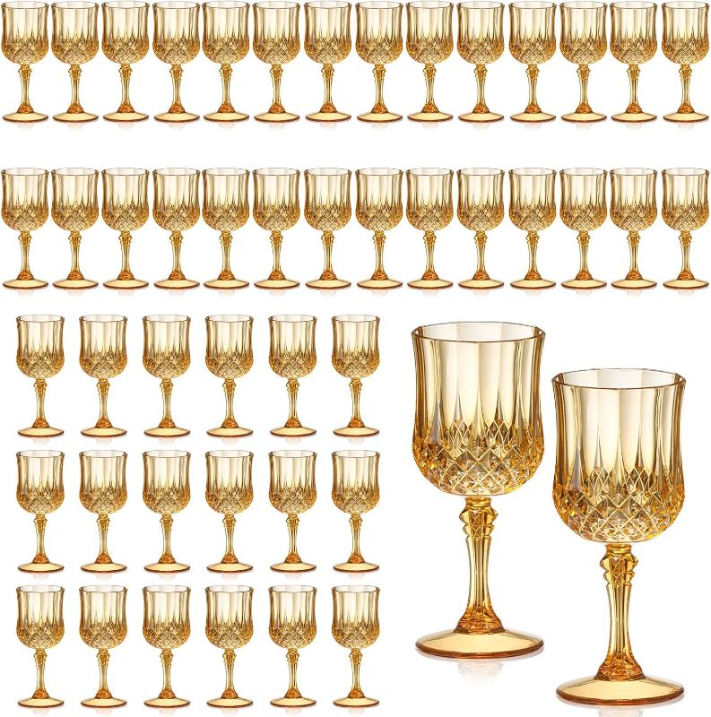 Photo 1 of XUWAIDSGN 48 Pcs 7oz Plastic Vintage Wine Glasses - Unbreakable | Drinking Glasses | Wedding Glassware | Crystal Water Goblets | Reusable Drinkware | Vintage Champagne Flutes | Amber Color
