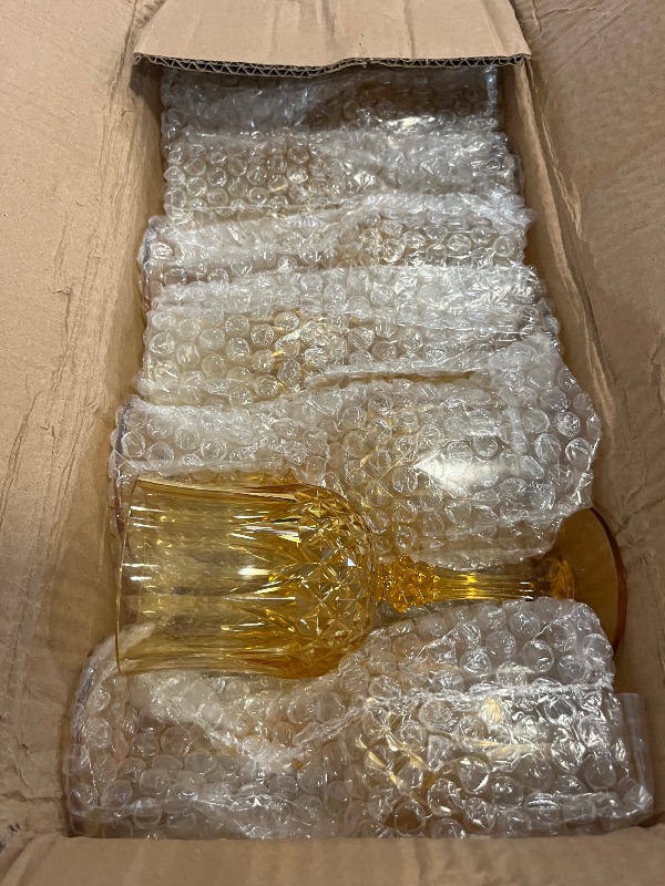 Photo 1 of XUWAIDSGN 48 Pcs 7oz Plastic Vintage Wine Glasses - Unbreakable | Drinking Glasses | Wedding Glassware | Crystal Water Goblets | Reusable Drinkware | Vintage Champagne Flutes | Amber Color
