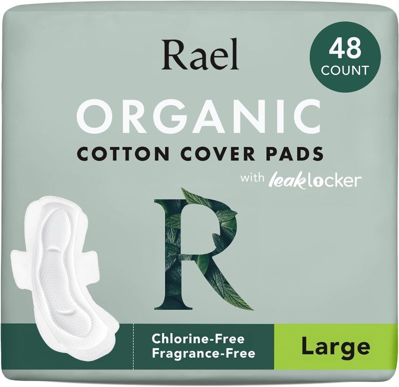 Photo 1 of (L) Rael Pads for Women, Organic Cotton Cover - Period Pads with Wings, Feminine Care, Sanitary Napkins, Heavy Absorbency, Unscented (Large, 48 Count)
