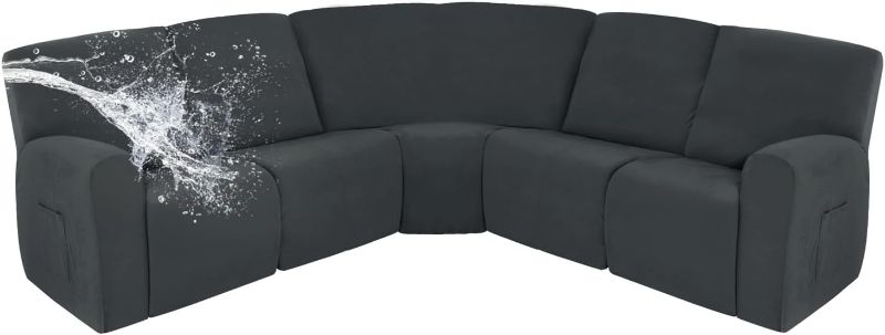 Photo 1 of Easy-Going 100% Waterproof Recliner Cover, Stretch Couch Covers for Reclining Couches, Extra Large Sectional Sofa Slipcover, L-Shape Furniture Protector for Kids & Pets, 5 Seater, Dark Gray
