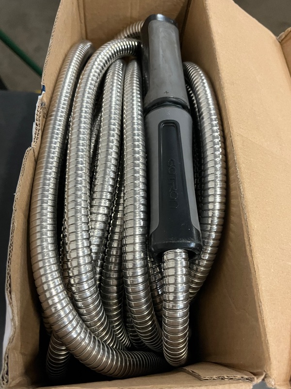 Photo 1 of Gotron Water Hose 100 ft, Heavy Duty Metal Garden Hose with 9 Function Spray Nozzle, Lightweight, Kink Free and Drinking Water Pipe for RV, Outdoor, Yard, 100ft x 5/8", Female to Male

