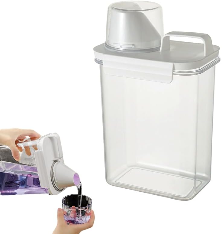 Photo 1 of Clear Laundry Detergent Dispenser, 60.8oz/77.78oz Double Sealed Storage Container with Wide Mouth & Funnel Design, Transparent Leak-proof Organizer for Laundry Room, Fabric Softener, Bleach (60.8OZ)
