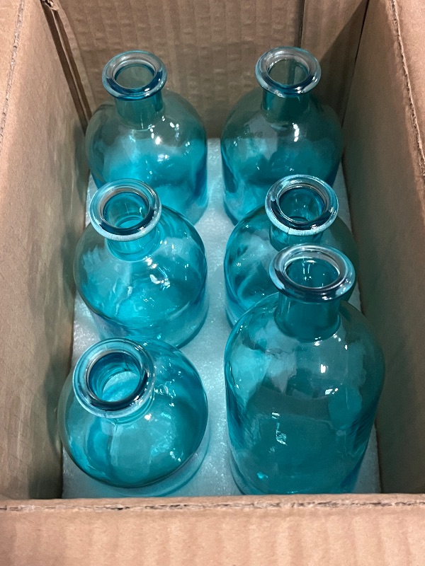 Photo 1 of Serene Spaces Living 6-Piece Medicine Bottle Vases for Long Stem Flowers - Small Size, Turquoise Vases Set
