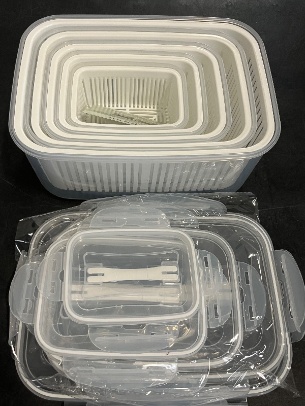 Photo 1 of LUXEAR Larger Fruit Vegetable Produce Storage Saver Containers with Lid & Colander 5 Packs BPA-Free Plastic Fresh Keeper Set | Refrigerator Fridge Organizer | for Salad Berry Lettuce Food Celery
