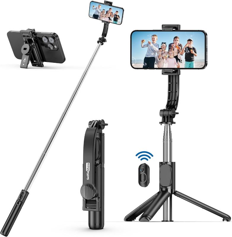 Photo 1 of SelfieShow Selfie Stick, Extendable Selfie Stick Tripod with Wireless Remote and Tripod Stand, Portable, Lightweight, Compatible with iPhone 15 14 13 12 Pro Xs Max X 8Plus, Samsung Smartphone and More

