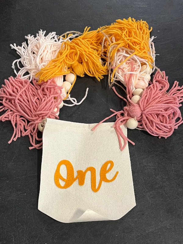 Photo 1 of HGFC Boho Tassel High Chair Banner - Wood Bead 1st Birthday Party Decoration - Baby Girls Garland - Cake Smash Backdrop