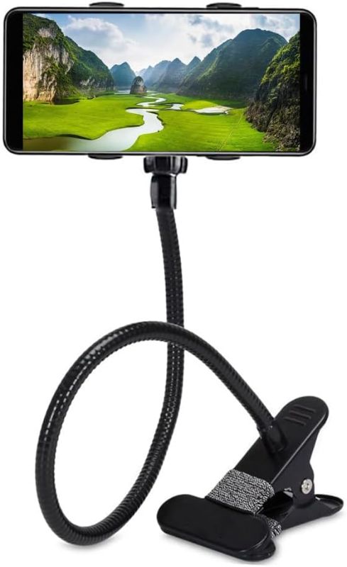 Photo 1 of Selfdee Cell Phone Holder,Lazy Bracket, 360-degree Rotating Universal Flexible Long Arms Clip Mount Gooseneck Phones Stand for Bed Flexible Arm Adjustable Mount Clamp on Desk Bedframe (Black)
