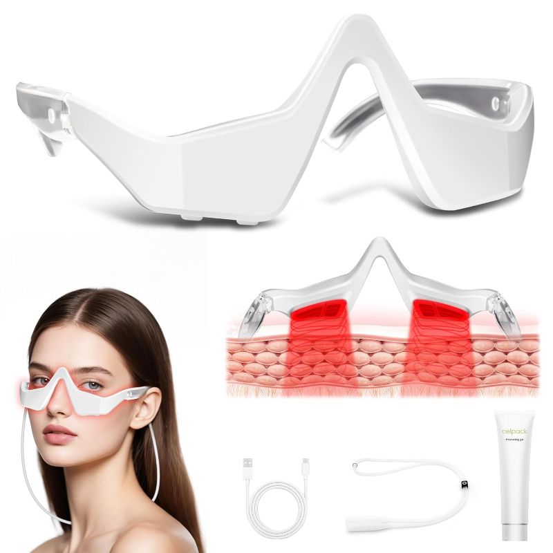 Photo 1 of Under-Eye Light Therapy Device, Beauty Device with Eye Massage for Relieve Eye Bags, Eye Fatigue, Dark Circles, with Gel and Glasses Strap (White)

