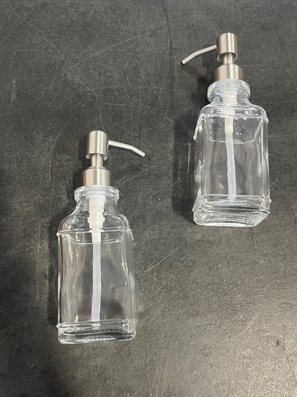 Photo 1 of 2 Pack Antique Soap Dispenser - 10 Oz Thick Glass Bottle with 304 Rust-Proof Stainless Steel Pump, 6Pcs Clear Stickers for Kitchen & Bathroom Brushed Nickel
