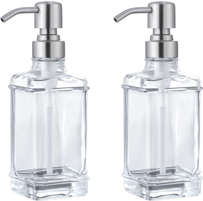 Photo 1 of 2 Pack Antique Soap Dispenser - 10 Oz Thick Glass Bottle with 304 Rust-Proof Stainless Steel Pump, 6Pcs Clear Stickers for Kitchen & Bathroom Brushed Nickel
