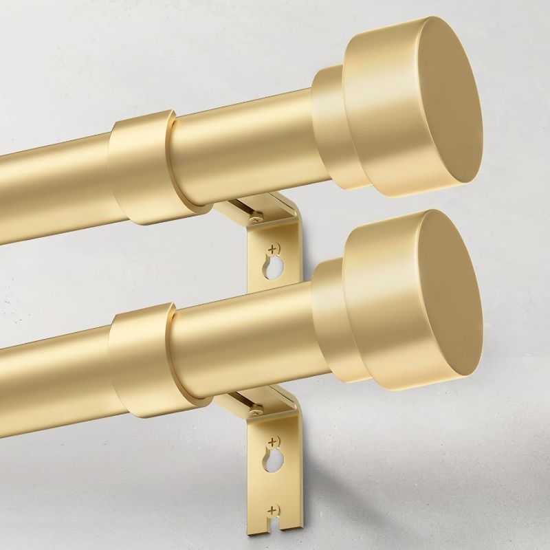 Photo 1 of 2 Pack Heavy Duty Curtain Rods for Windows 28 to 48 Inch, 1 Inch Gold Adjustable Curtain Rod Set with Easy Installation and Modern Design (A1,Gold,30-60",2Pack)
