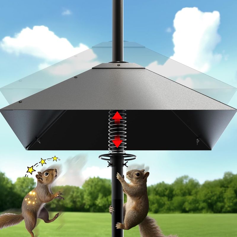 Photo 1 of Metal Squirrel Baffle - Squirrel Baffle for Bird Feeder Pole, Upgrade Spring Motion Design for Better Defense, 19 Inch Heavy Duty Guard for Outside Bird Feeder Pole Mount
