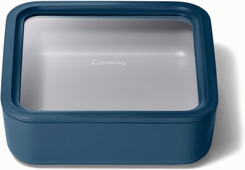 Photo 1 of Caraway Glass Food Storage, 10 Cup Glass Container,Ceramic Coated Food Container,Easy to Store, Non Toxic, Non Stick Lunch Box Container with Glass Lids. Dishwasher, Oven,Square Shape,Navy
