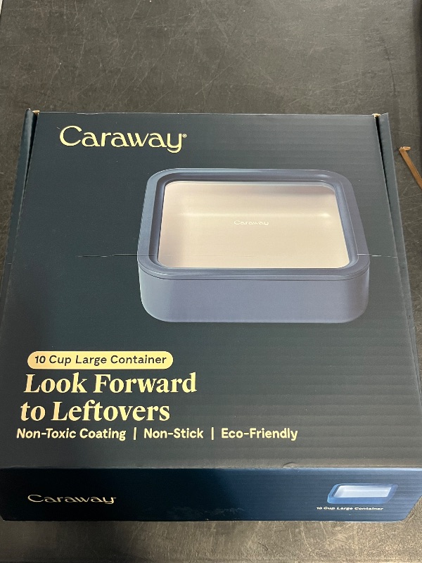 Photo 1 of Caraway Glass Food Storage, 10 Cup Glass Container,Ceramic Coated Food Container,Easy to Store, Non Toxic, Non Stick Lunch Box Container with Glass Lids. Dishwasher, Oven,Square Shape,Navy
