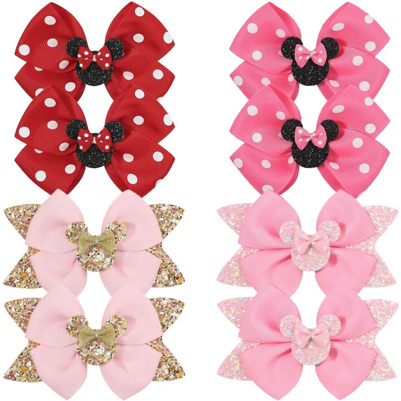 Photo 1 of Missing 3** Qearl 8 Pcs Mouse Ears Bow Clips for Girls, Polka Dot Red Bows Theme Park Costume Party Decoration for Toddlers Girls in Pairs
