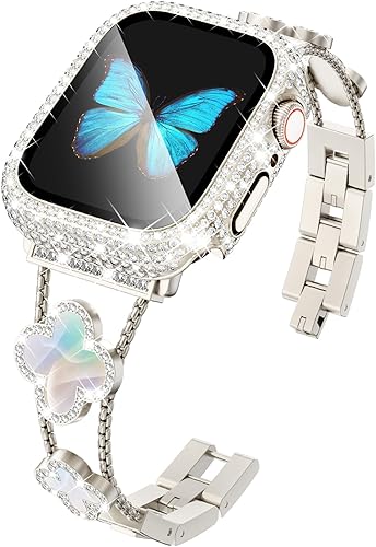 Photo 1 of KADES Compatible for Apple Watch Series 11/10 46mm/42mm Series 9/8/7 45mm/41mm Series 6/5/4/SE 44mm/40mm Series 3/2/1 42mm/38mm, Sparkling Bling Diamond Band with Full Diamonds Case
