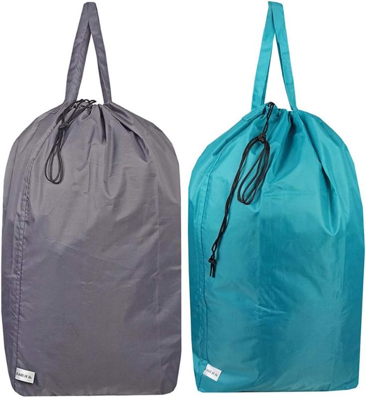 Photo 1 of Tear Proof Nylon Laundry Bag with Handles,Hamper Liner with Drawstring Closure for Travel,Dirty Clothes Bag Fit Most Laundry Hamper and Sorter,27.5x34.5 inches Blue Aqua and Grey
