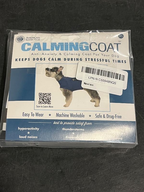 Photo 1 of (XS) AKC - American Kennel Club Anti Anxiety and Stress Relief Calming Coat for Dogs, Essential for Thunderstorm season and 4th of July Fireworks- Blue, X-Small
