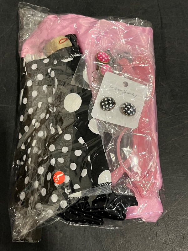 Photo 1 of *Missing Pink Headband/ Pink Scarf*
Size L 1950s Pink Ladies Girls Grease Costume Kids Satin Jacket Halloween Costumes with 10Pcs Accessories Polka Dot Scarfs
