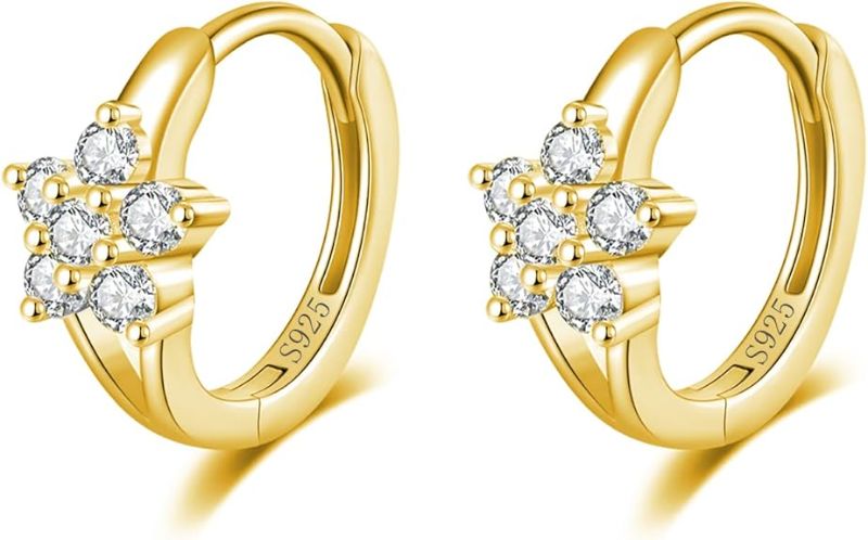 Photo 1 of Reffeer Solid 925 Sterling Silver CZ Flower Hoop Earrings Huggie for Women Teen Girls Cute Daisy Hoop Earrings
