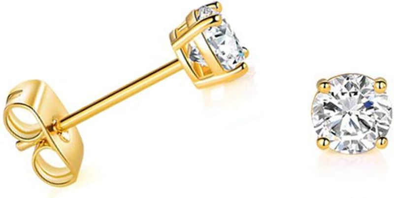 Photo 1 of  Gold Solitaire Round Cubic Zirconia CZ Stud Earrings