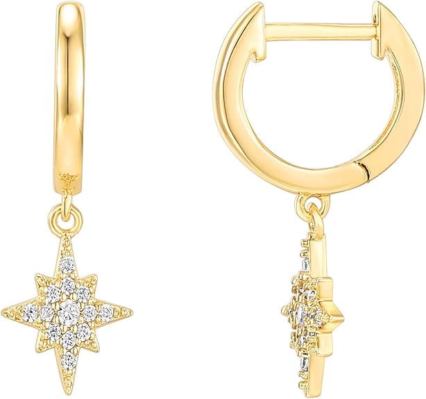 Photo 1 of Lightweight Drop/Dangle Huggie Earrings for Women | Religious Ornament: Cross, Evil Eye, Clover, Celtic | Dainty Earrings for Women
