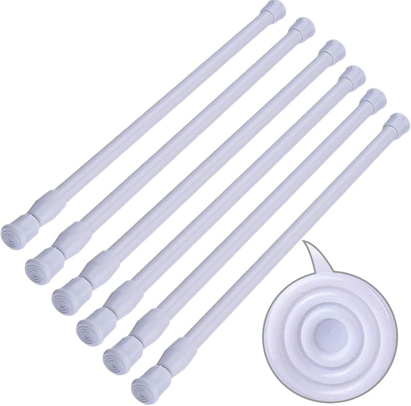Photo 1 of SIQUK 6 Pack Cupboard Bars Adjustable Spring Tension Rods White Refrigerator Bar Extendable Rod for DIY Projects, 12 to 20 Inches
