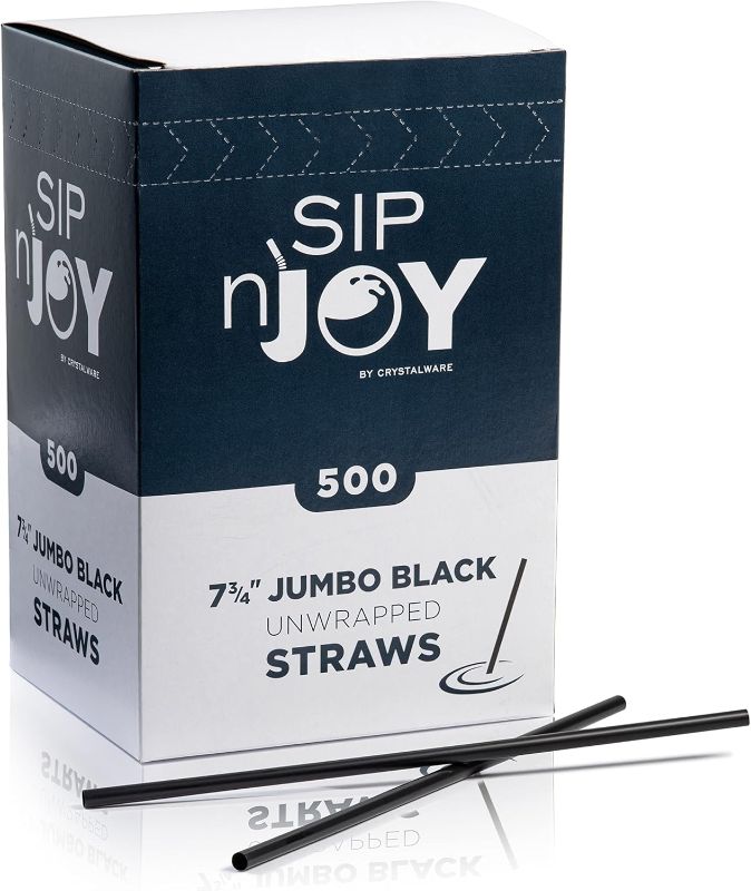 Photo 1 of [500-Pack] Plastic Straws - 7.75 Inches Long, Drinking Straws, Standard Size, Bulk Pack, Black
