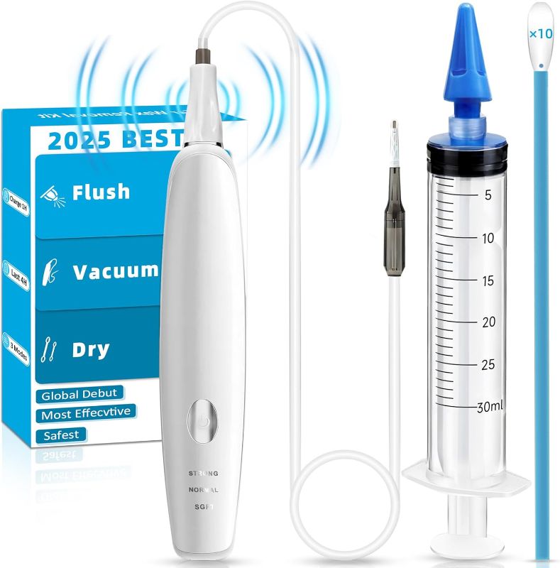 Photo 1 of Ear Wax Removal Kit, 3 in 1 Strong Suction Ear Vacuum Wax Remover, Best Ear Wax Removal Ear Vacuums, USB Rechargeable Reusable Ear Suction Device, Electric Ear Wax Removal Tool, Ear Flushing Cleaner
