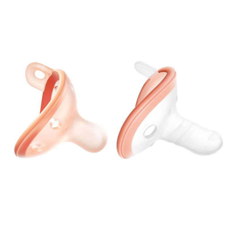 Photo 1 of Baby Pacifiers 1-6 Month, Soft Silicone Newborn Pacifiers with Large Air Holes, BPA Free, Set of 2 in Thumb & Breast-Like Shape
