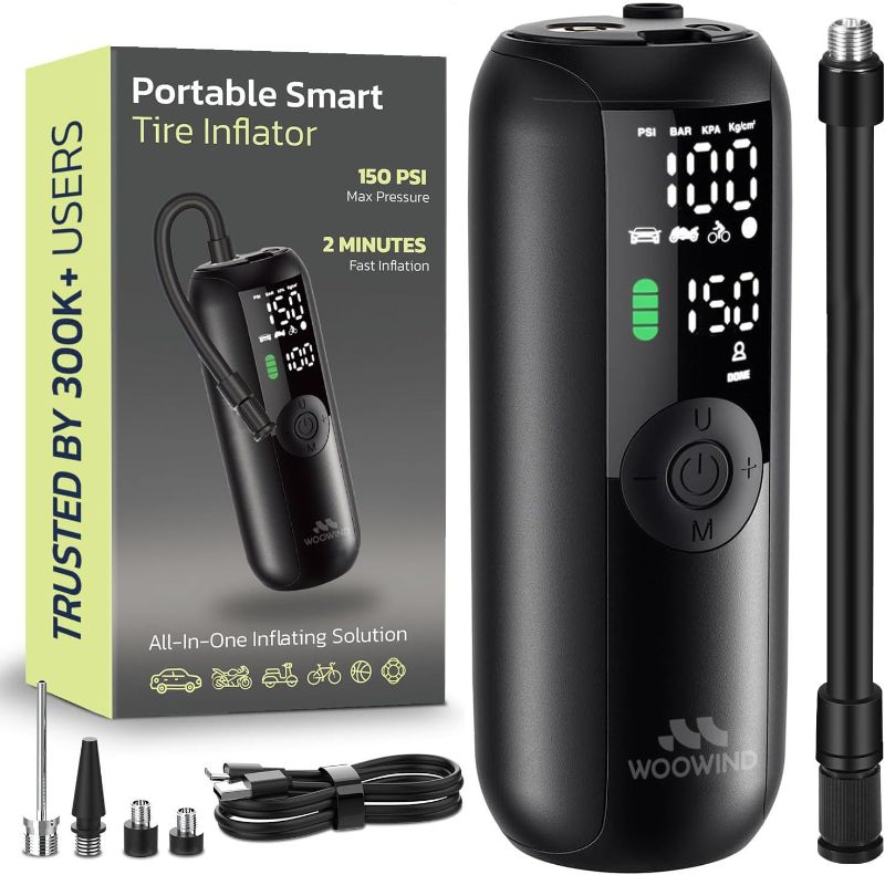 Photo 1 of Woowind Tire Inflator Portable Air Compressor, Electric Bike Tire Pump with Gauge, Air Pump for Car Tires, 150PSI, Mobile Air Compressor for Car, Motorcycle
