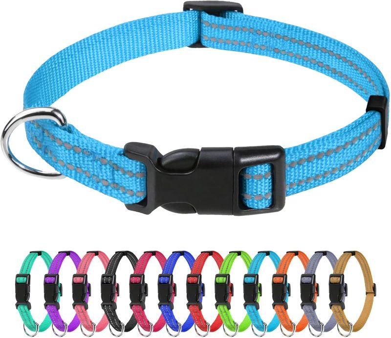 Photo 1 of XS TagME Dog Collars for Small Dogs, Reflective Nylon Pet Collar with Quick Release Buckle, Small Dog Collar for Boys, Sky Blue, 3/8" Width