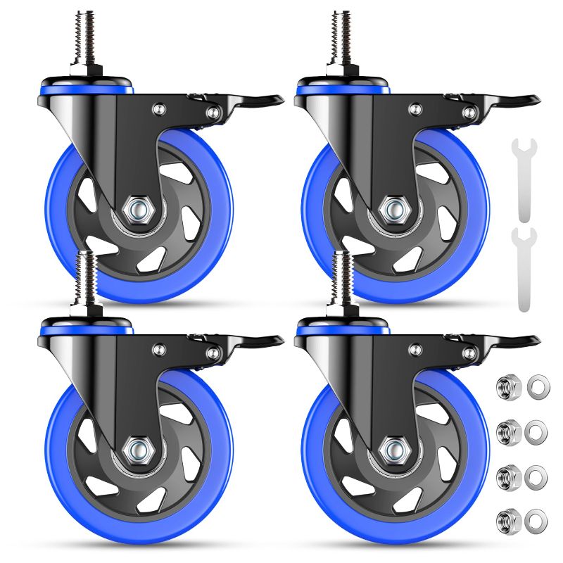 Photo 1 of 4 Inch Caster Wheels Heavy Duty Stem Caster 2000Lbs, Threaded Stem Casters 3/8"-16 x 1(Stem Diameter 3/8", Stem Length 1"), Swviel Locking Caster Set of 4, Industrial Castor Wheels for Cart,Furniture
