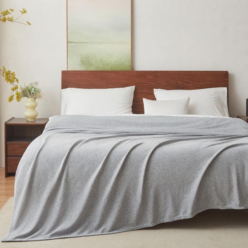 Photo 1 of Queen - COOVA Lightweight Breathable Knit Queen Blanket for Bed, Thin Cooling Blanket for Hot Sleepers, Cozy Soft Sweatshirt Blanket for Couch,Sofa,(Light Grey 90"x90")
