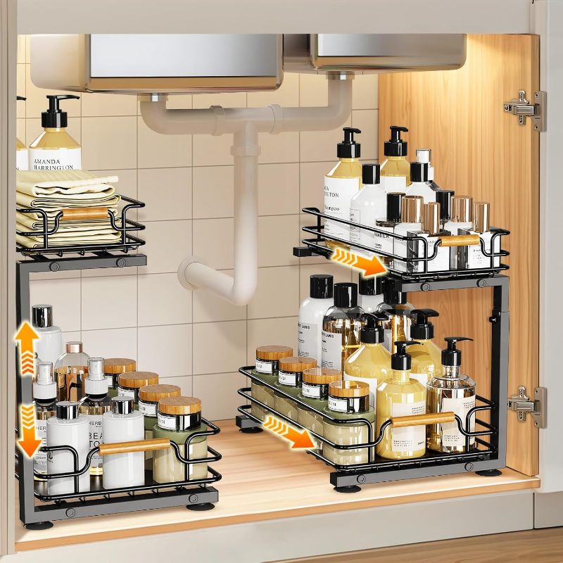 Photo 1 of JYPS 2 Tier Under Sink Organizer Sliding Drawer Metal Under Kitchen Bathroom Sink
