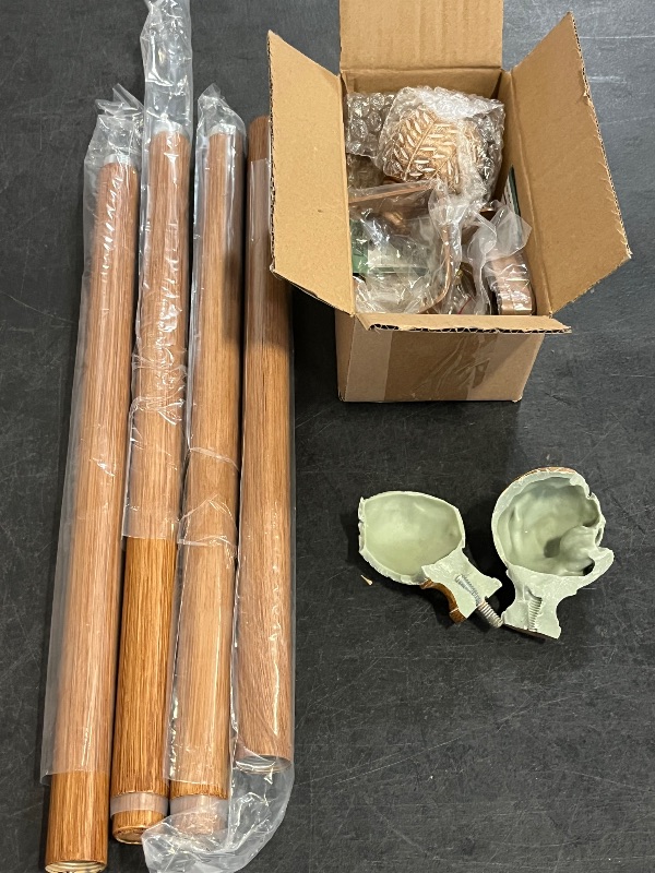 Photo 1 of Wood Curtain Rods for Windows: 1 Inch Diameter Adjustable Drapery Rods 48" to 86", 2 Pack Heavy Duty Window Rod with Imitation Wood Grain Leaf Pattern Finials
