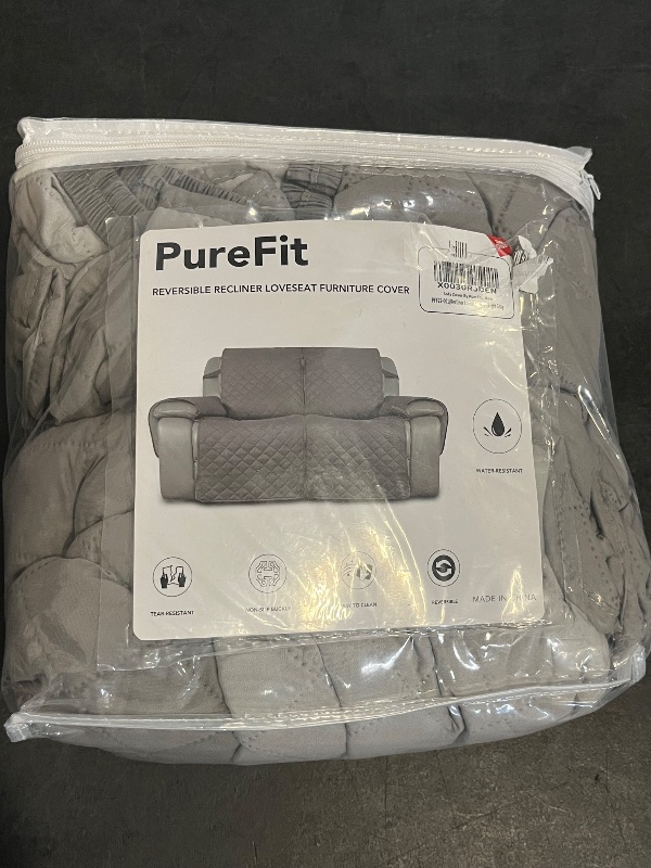 Photo 1 of PureFit Water Resistant Reversible Sofa Cover for Reclining Sofa 2 Seat - Non Slip Split Recliner Couch Cover for Double Recliner, Washable Furniture Protector for Kid, Dogs (2 Seat, Gray/Light Gray)
