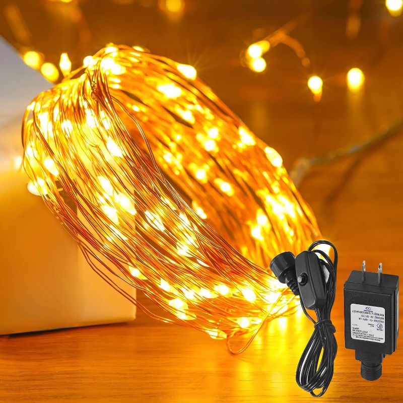 Photo 1 of 33 Ft. Fairy Lights, 100 LED Waterproof Copper Wire Firefly String Lights, Warm White, Adapter Included, Starry String Lights for Indoor Outdoor Christmas Patio Wedding Decoration(1 Pack)

