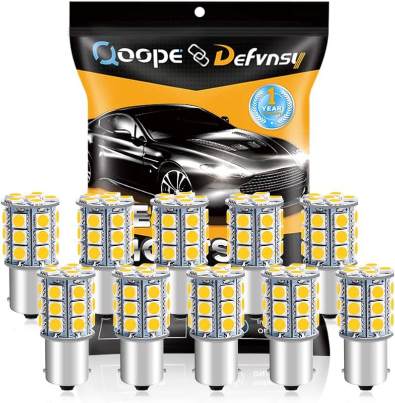 Photo 1 of Qoope 1156 1141 LED Bulb Warm White Super Bright 1003 BA15S 7506 1073 LED Light Bulbs 5050 27-SMD Replacement for 12V RV Camper Trailer Boat Interior Lights, Pack of 10
