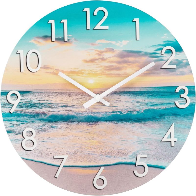 Photo 1 of Outdoor Clock Waterproof, Beach Coastal Nautical Indoor Outdoor Wall Clocks for Patio Pool Garden Bathroom Decor -12 Inch, Blue
