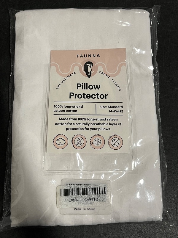 Photo 1 of FAUNNA 600TC 100% Cotton Pillow Protectors, Standard Size (20x26), 4 Pack, Oeko-TEX Certified, Hotel Grade Pillow Cover with Silent Zipper, Zip Up Pillow Cases, White
