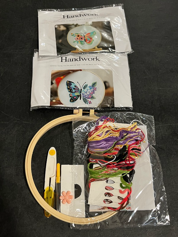 Photo 1 of *Missing One* 
TINDTOP 3 Sets Embroidery Stitch Practice kit, Butterfly Flower Embroidery Kit for Beginners Include Cloth Hoops Threads for Craft Lover Hand Stitch with Embroidery Skill Techniques
