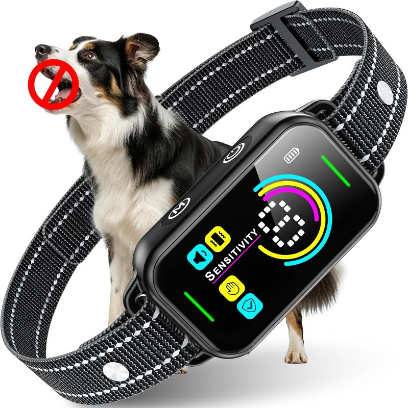 Photo 1 of DINJOO Bark Collar, Dog Bark Collar for Large Medium Small Dogs,Smart Bark Collar,Rechargeable Anti Barking Training Collar with 8 Adjustable Sensitivity,Bark Shock Collar with Beep (Dark Black)
