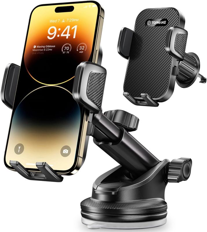Photo 1 of Topmake Car Phone Holder Mount,?2025 Upgrade? 3-in-1 Cell Phone Holder for Car, Dashboard Windshield, Suction Cup Hands-Free Car Phone Stand, Automobile Cradles Universal,Black
