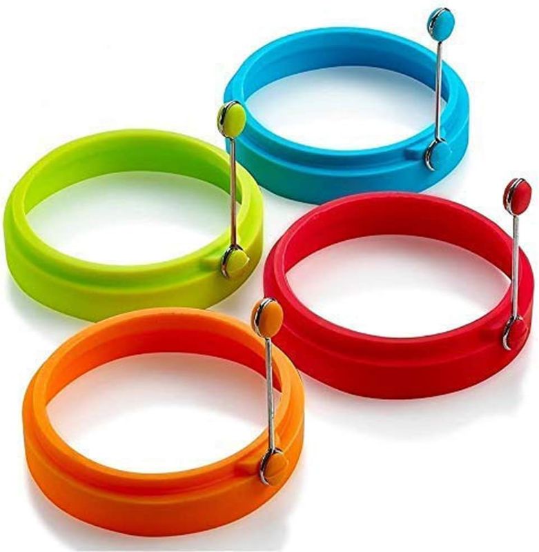Photo 1 of Silicone Non Stick, Egg Cooking Rings, Perfect Fried Egg Mold or Pancake Rings (New,4pcs), Multicolor