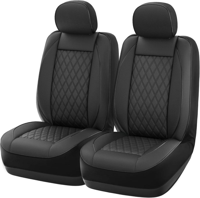 Photo 1 of GIANT PANDA 2PCS Front Seat Covers for Hyundai, Piping Leather Durable Waterproof Seat Cover to Fit Sonata Elantra Santa Fe Tucson Accent Kona Palisade Genesis, Airbag Compatible (Black)

