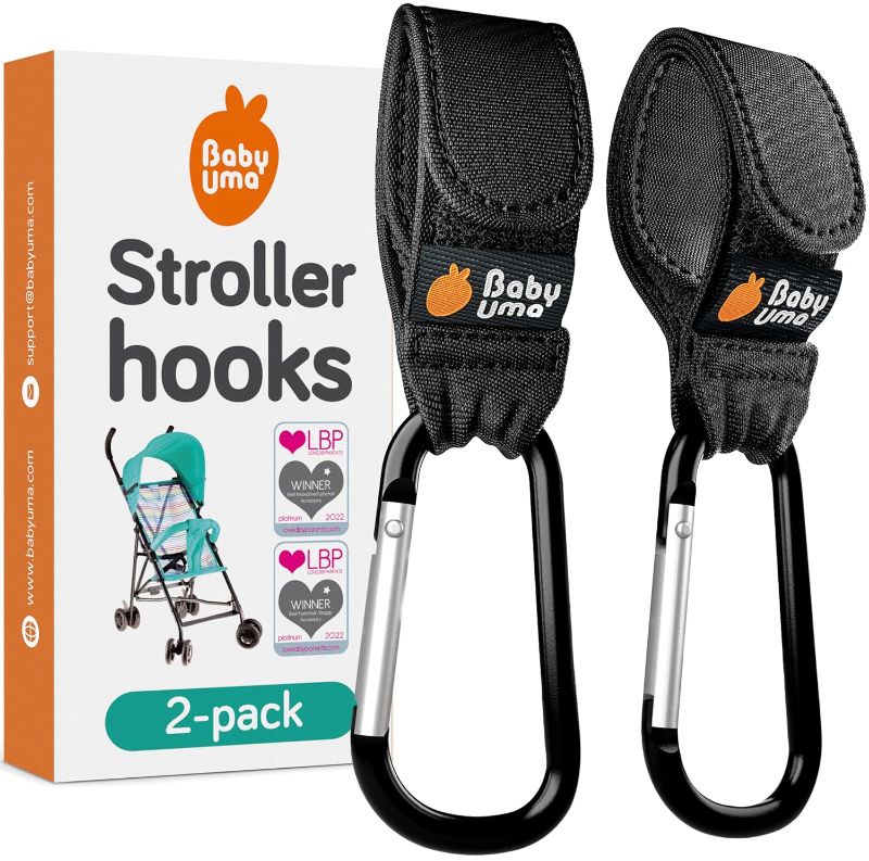 Photo 1 of Baby Uma Stroller Hooks for Bags (2 Pack) - Universal Stroller Clips and Hooks, Non-Slip with One-Hand Opening, 11 lb Weight Capacity, Baby Travel Essential
