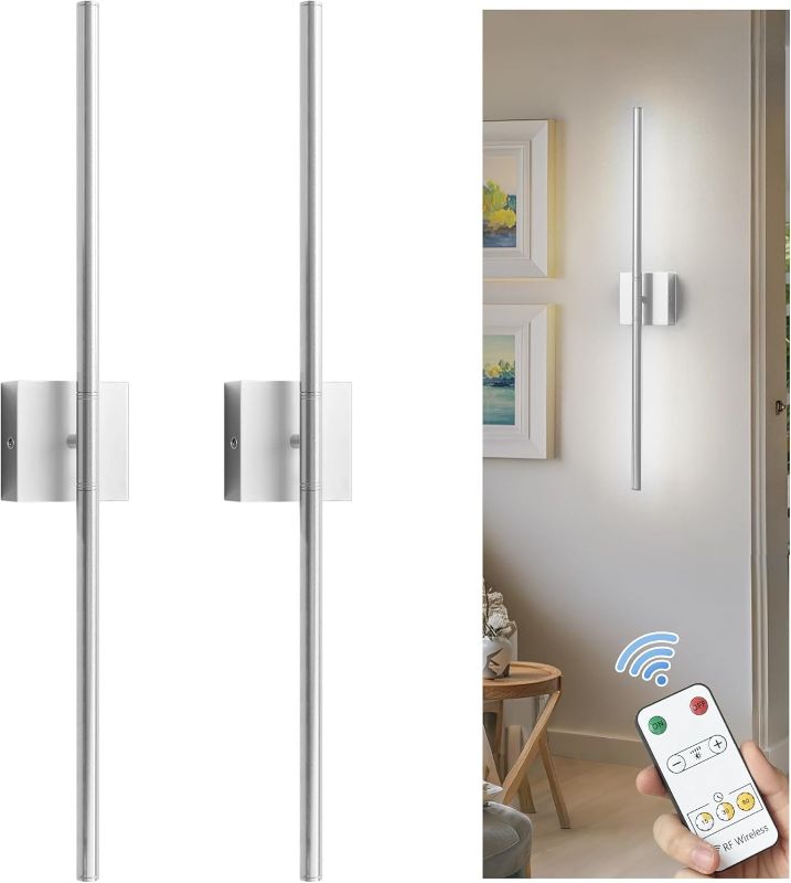 Photo 1 of L LOHAS LED Battery Operated Wall Sconces Set of 2, Battery Wall Sconce 10000mAh, Nickel Rechargeable Sconces 6000K, 28.3 Inch Wireless Wall Lights, Sconce Wall Decor for Bedroom, Living Room
