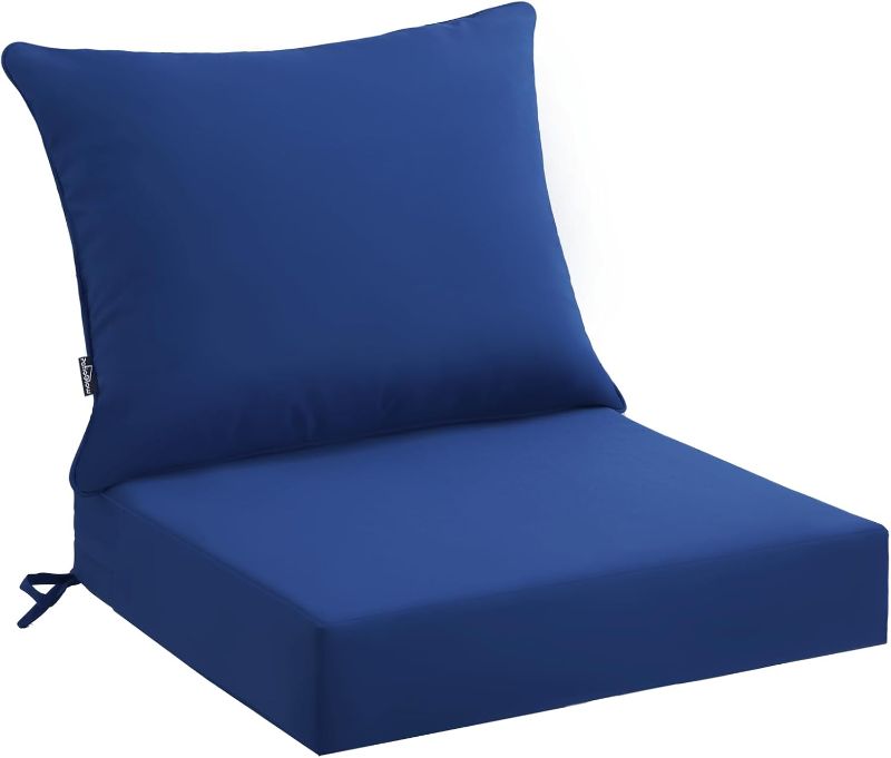 Photo 1 of Outdoor Seat Cushion Set 22 x 24 x 4 Inch, Waterproof & Fade Resistant Patio Furniture Cushions with Removable Cover and Ties, Thick Deep Seating Pads for Outside Chair Sofa Couch, Blue
