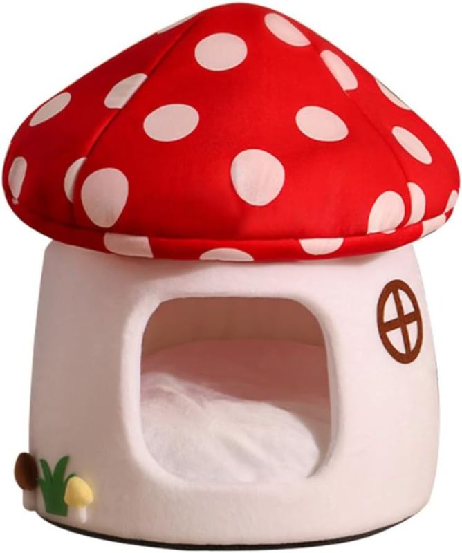 Photo 1 of Mushroom Shape Cat House Cow Shape Cats Cave Bed Semi-Enclosed Cave-Style Warm Cat House Pet Nest for Cats Small Dogs
